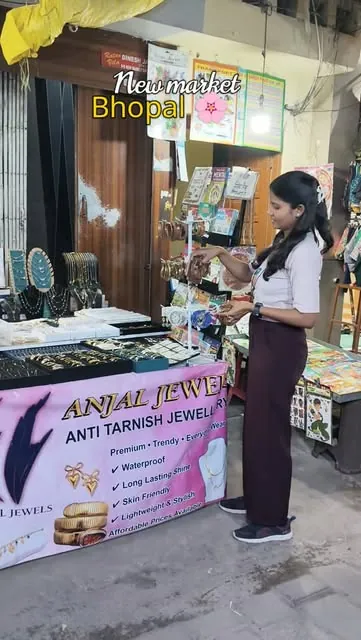 The Anjal Jewels stall with its pink anti-tarnish banner